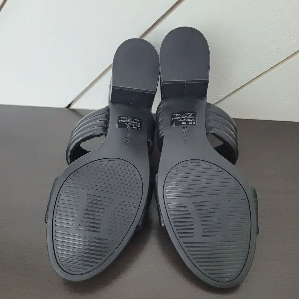 NEW Bella-Vita Georgette Womens 11M Black Leather Slide Sandals 4PT
